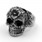 韩版饰品316L钛钢铸造花朵骷髅头戒指 潮男个性朋克戒指配饰QJ470